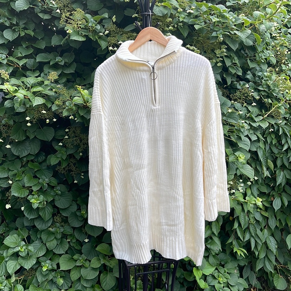 White Zip Up Sweater / Sweater Dress (NWT)